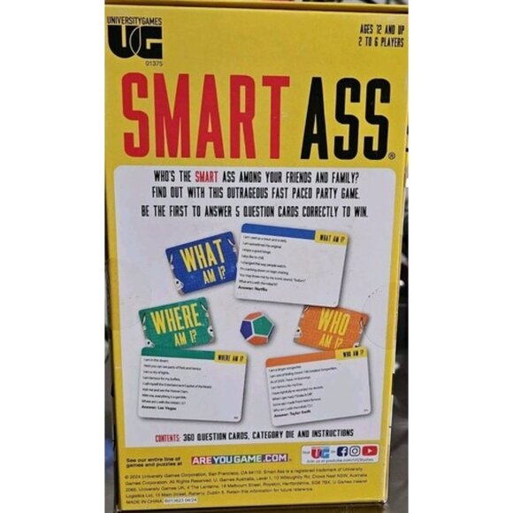 Smart Ass Game By University Games  Ages 12+  Fast-Paced Party Game For 2-6 Play - Picture 2 of 2